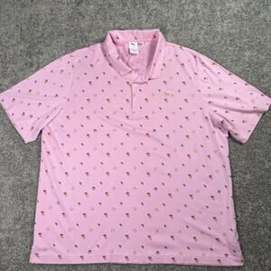 Puma Arnold Palmer Polo Shirt Mens 2XL Pink Lemon Golf Performance Umbrella Logo